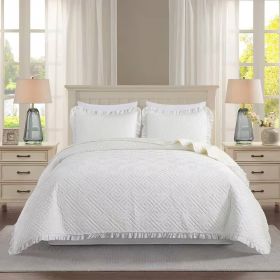 Velvet Microfiber Polyester Reversible Quilt Set (Color: Ivory, size: QUEEN)
