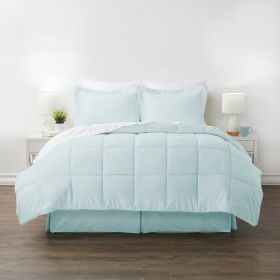 Microfiber 6-Piece Reversible Bed-in-a-Bag Comforter Set (Color: Aqua Blue, size: QUEEN)