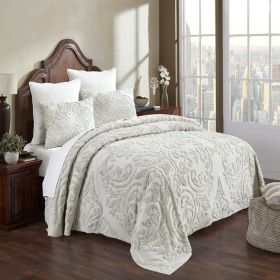 100-Percent Cotton Chenille 3-Piece Coverlet Bedspread Set (Color: Ivory, size: QUEEN)