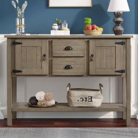 Solid Wood Farmhouse Sofa Table Cabinet with Storage Drawers (Color: Taupe)