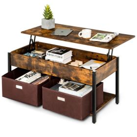 FarmHouse Lift-Top Multi Purpose Coffee Table with 2 Storage Drawers Bins (Color: Rustic Brown)