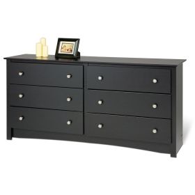 Bedroom Dresser in with 6 Drawers and Metal Knobs (Color: Black)