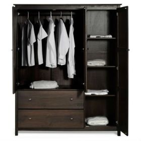 Wood Finish Bedroom Wardrobe Armoire Cabinet Closet (Color: Espresso)