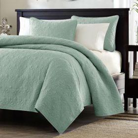 Full / Queen Quilted Coverlet Quilt Set with 2 Shams (Color: Seafoam Blue Green)