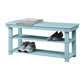 Wood 2-Shelf Shoe Rack Storage Bench For Entryway or Closet (Color: Seafoam Aqua Blue)