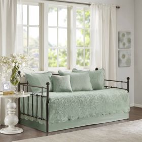 6-Piece Farmhouse Daybed Cover Bedding Set with Scalloped Edges (Color: Seafoam Green)
