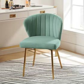 Velvet Upholstered Wingback Accent Side Chair with Gold Metal Legs (Color: Sage Green)