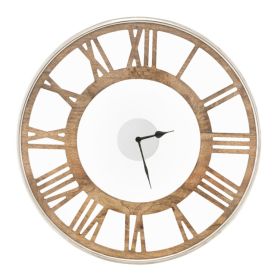 Classic Farmhouse Natural Wood Roman Numerals Wall Clock (size: 16in)