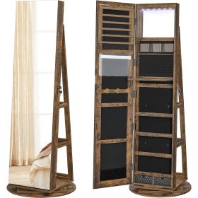 Wood Jewelry Cabinet Armoire Organizer Freestanding Rotating Mirror (Color: Rustic Brown)