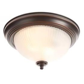 Round 11-inch Flush Mount Ceiling Light with Frosted Glass Shade (Color: Bronze)