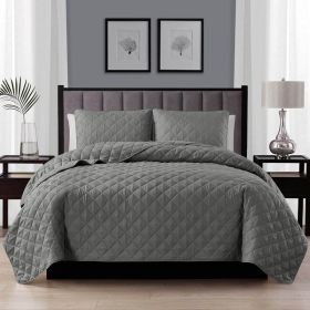 Polyester Microfiber Diamond Quilt Set (Color: Dark Grey, size: Twin/TwinXL)