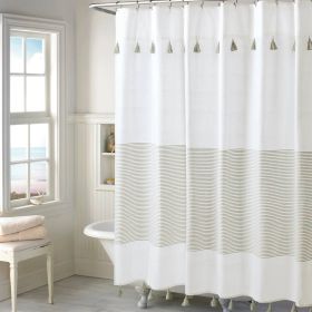 72-inch Stripes Cotton Shower Curtain (Color: Tan & White)