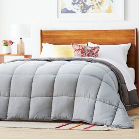 All Seasons Plush Reversible Polyester Down Alternative Comforter (Color: Light/DarkGrey, size: Twin)
