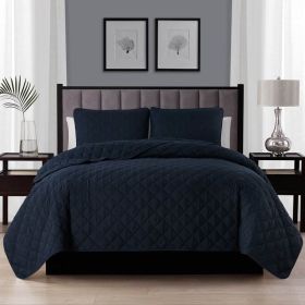 Polyester Microfiber Diamond Quilt Set (Color: Navy Blue, size: Twin/TwinXL)