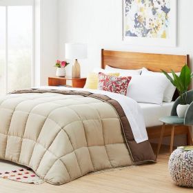All Seasons Plush Reversible Polyester Down Alternative Comforter (Color: Beige/Brown, size: Twin)