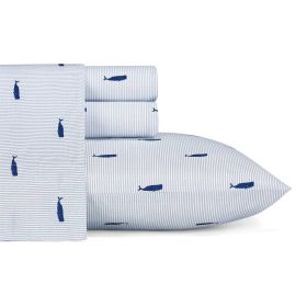 Coastal Beach 100-Percent Cotton Navy Blue White Stripe Sheet Set (size: Twin)