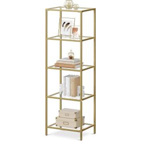 Narrow Gold Metal Frame Glass Bookcase Shelving Unit (size: 5 Tier)