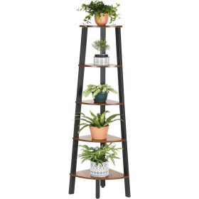 Corner Shelving Unit Plant Stand Bookcase in Brown Black Wood (size: 4 Shelf)