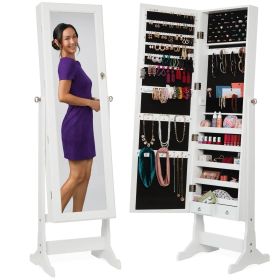 2-in-1 Freestanding Mirror / Jewelry Organizer Armoire Cabinet (Color: White)