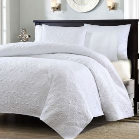 Full / Queen Quilted Coverlet Quilt Set with 2 Shams (Color: White)