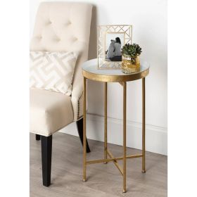 Gold Finish Metal Round End Table Nightstand with  Removable Top (Color: White)