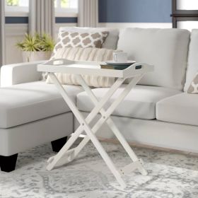 Folding TV Tray Bedside Table (Color: White)