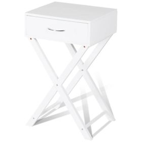 X-Shape 1 Drawer Nightstand End Side Table Storage (Color: White)