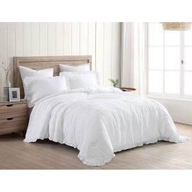 Microfiber 3-Piece Comforter Set with Ruffled Edge Trim (Color: White, size: Full)