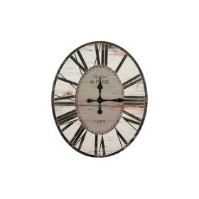 Oversized Distressed Paris Wood Wall Clock (Color: White)