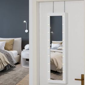 Door/Wall Mounted Jewelry Armoire Cabinet with Mirror and LED Lights (Color: White)