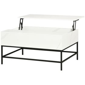 Modern Lift Top Coffee Table w/ Hidden Storage Black Metal Legs (Color: White)