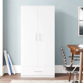 Modern Armoire Wardrobe Closet Cabinet with Storage Drawer (Color: White)