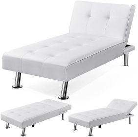 Modern Faux Leather Chaise Lounge Recliner Sleeper Sofa (Color: White)