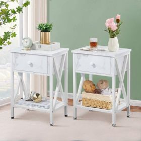 Set of 2 - 1 Drawer Nightstand (Color: White/White)