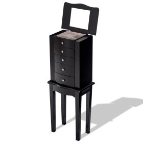 5-Drawer Jewelry Chest Storage Chest Cabinet with Mirror (Color: Black)
