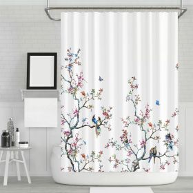72-in. Floral Tree Bird Butterfly Japanese Style Shower Curtain (Color: White)