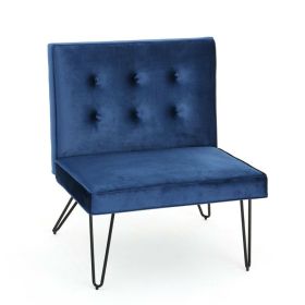 Velvety Soft Upholstered Polyester Accent Chair Black Metal Legs (Color: Navy Blue)