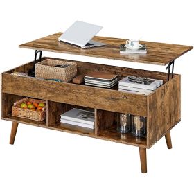 Mid-Century Lift-Top Coffee Table Sofa Laptop Desk (Color: Rustic Brown)