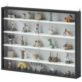 5-Tier Display Cabinet, Wall-Mounted Display Case with 2 Glass Doors and Adjustable Shelves (Color: Black & White)