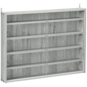 5-Tier Display Cabinet, Wall-Mounted Display Case with 2 Glass Doors and Adjustable Shelves (Color: Gray)