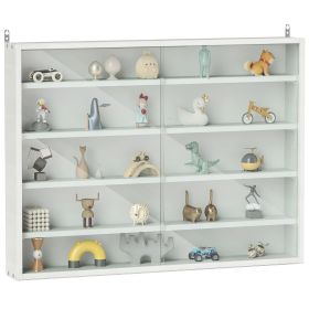 5-Tier Display Cabinet, Wall-Mounted Display Case with 2 Glass Doors and Adjustable Shelves (Color: White)