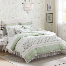 9 Piece Cotton Percale Comforter Set Queen (Color: Sage)