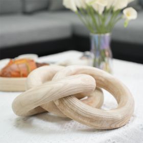 Hand-Carved 3-Link Wood Decorative Chain Decor for Bookshelf, Coffee Table (Color: Natural Wood)