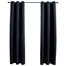 Blackout Curtains with Rings 2 pcs Fabric (Color: Black, size: 37"x95")