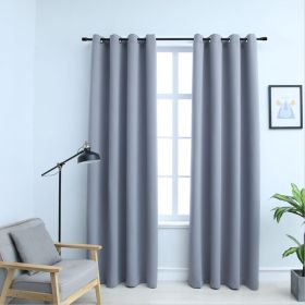 Blackout Curtains with Rings 2 pcs Fabric (Color: Gray, size: 54"x63")