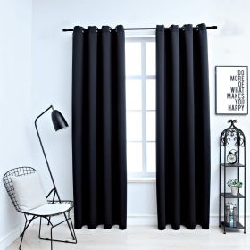Blackout Curtains with Rings 2 pcs Fabric (Color: Black, size: 54"x63")