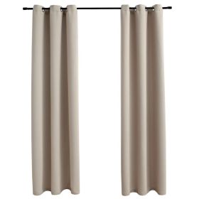 Blackout Curtains with Rings 2 pcs Fabric (Color: beige, size: 37"x95")