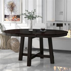 Farmhouse Round Extendable Dining Table with 16" Leaf Wood Kitchen Table (Color: Espresso)